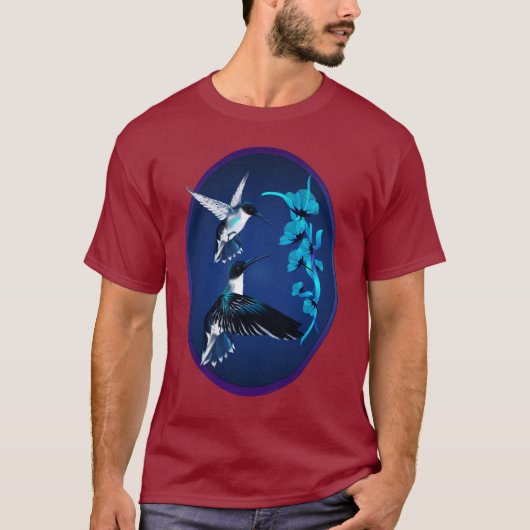 2羽の青いハチドリの楕円形のワイシャツ Tシャツ (正面)