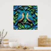 2羽の青と黄色の鳥 ポスター (キッチン)