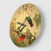 2羽の頭巾を被ったビショベラーハミングバード ラージ壁時計 (傾斜)