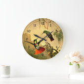 2羽の頭巾を被ったビショベラーハミングバード ラージ壁時計 (ホーム)