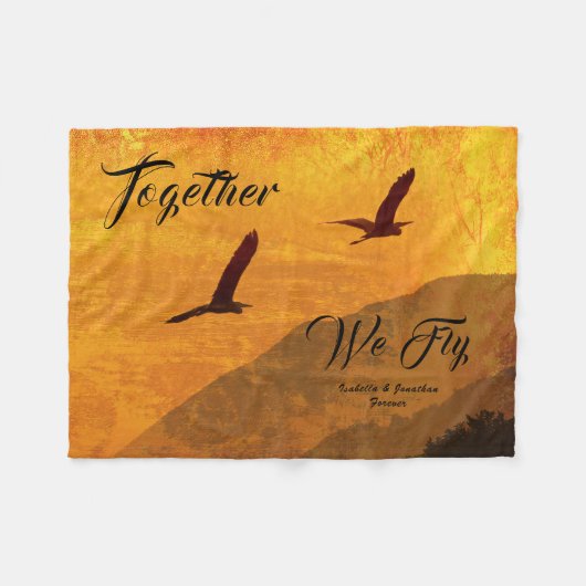 2羽の鳥が一緒に飛ばすあなたの一流の|を加えて下さい フリースブランケット (正面(横))
