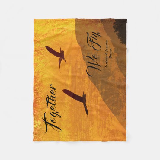 2羽の鳥が一緒に飛ばすあなたの一流の|を加えて下さい フリースブランケット (正面)