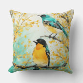 2羽の鳥が木の枝に座る クッション (正面)