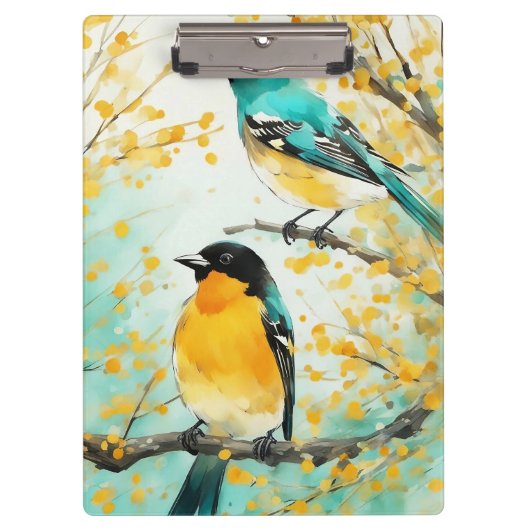 2羽の鳥が木の枝に座る クリップボード (正面)