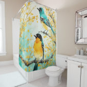 2羽の鳥が木の枝に座る シャワーカーテン (インサイチュ)