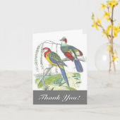 2羽の鳥が枝に止まり、「ありがとう！」 カード (黄色い花)