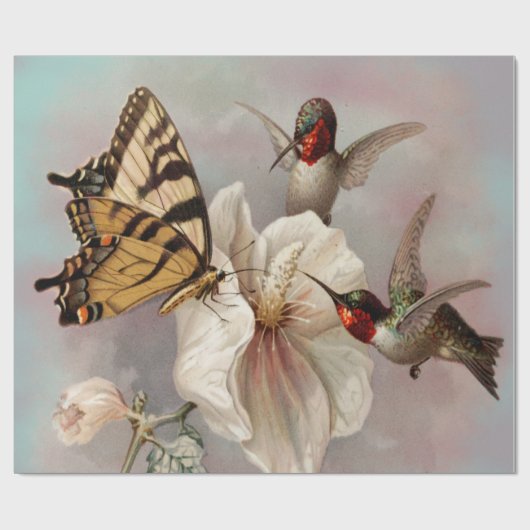 2羽の鳥とバタフライシャビーシックなデコップページ ラッピングペーパー (フラット)