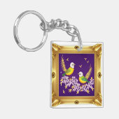 2羽の鳥の華美金ゴールド枠 キーホルダー (正面左)