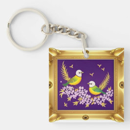 2羽の鳥の華美金ゴールド枠 キーホルダー