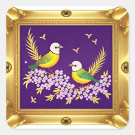 2羽の鳥の華美金ゴールド枠 スクエアシール