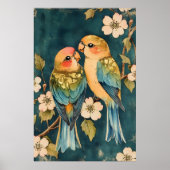 2羽の鳥、おそらくインコの仲間と思われる鳥がとまっている ポスター (正面)