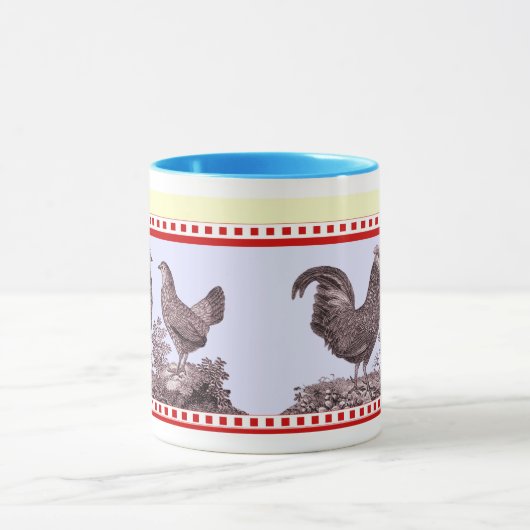 2羽の鶏の台所クラシックな旧式のマグ マグカップ (中央)