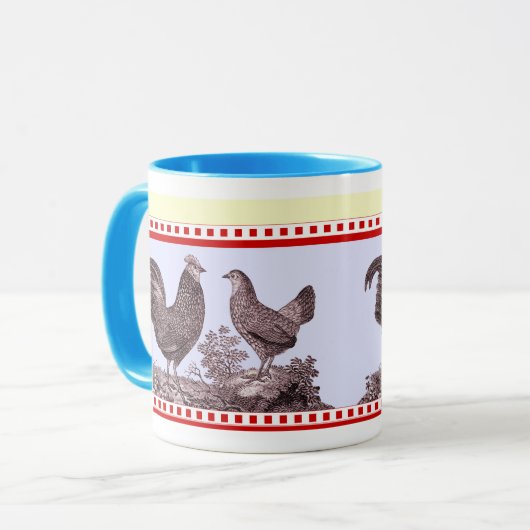 2羽の鶏の台所クラシックな旧式のマグ マグカップ (正面左)