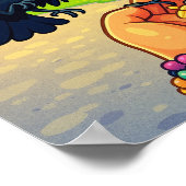 2羽の黒食べ物を与え鳥の手描き ポスター (角)