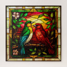2羽カラフルの鳥を描いたステンドグラス ジグソーパズル