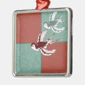 2羽飛んでいる雀の赤い青のカラーブロック メタルオーナメント (左)