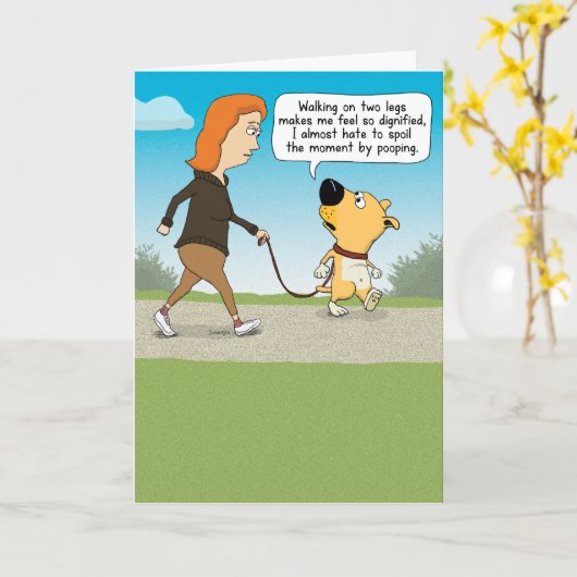 2脚おもしろいに威厳のある犬の誕生日 カード (黄色い花)