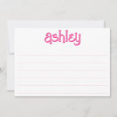 2色お洒落名はっきりした編集可能ピンク線 ノートカード (正面)