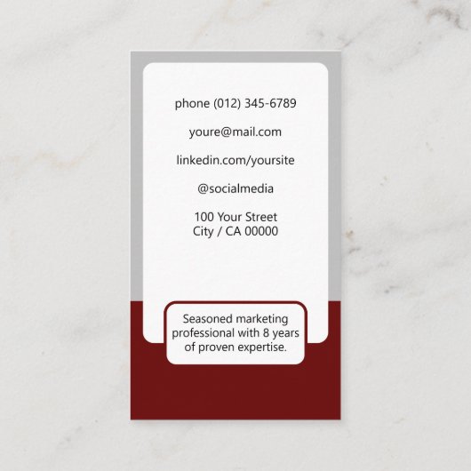 2色のクラシックジョブseeker上品な濃いワインレッド 名刺 (裏面)