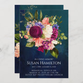 2色のネイビー花模様の葬儀・追悼発表 招待状 (正面/裏面)