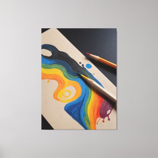 2色のペンチを持つ虹の波のスケッチ キャンバスプリント (正面)