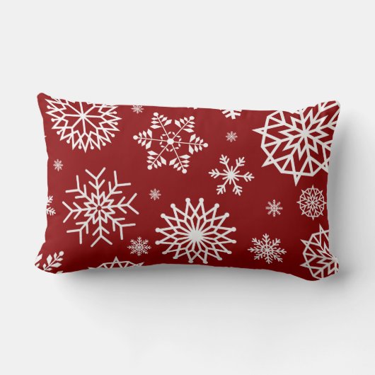 2色の赤く白い冬の雪片の休日 ランバークッション (裏面)