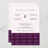 2色エレガントペイズリーバイオレ素朴ー結婚ト 招待状 (正面/裏面)