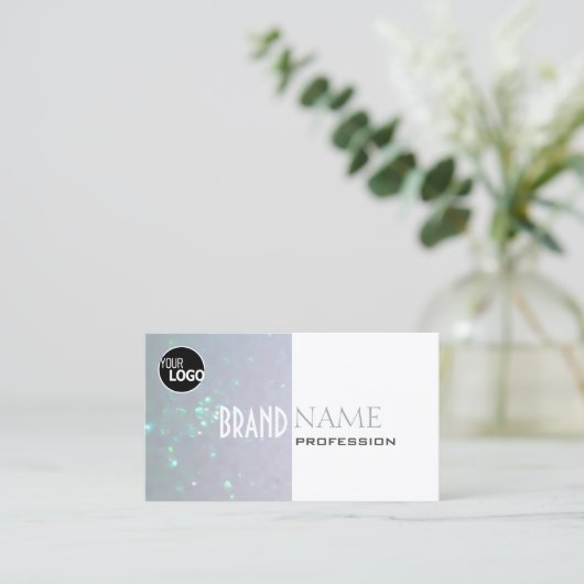 2色ホワイトライトブルーパールグリッター追加ロゴ 名刺 (スタンド正面)