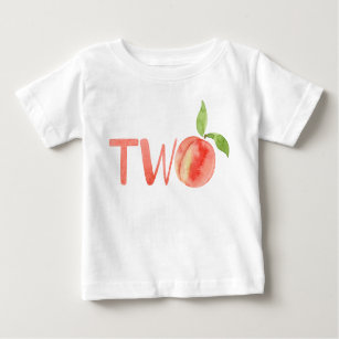 2色水彩桃2歳の誕生日ガール  ベビーTシャツ