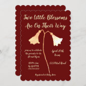 2花赤金ゴールド花双生児シャワー 招待状 (正面/裏面)