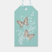 2蝶スケッチアクアティール(緑がかった色)結婚のギフトラベル ギフトタグ (正面)