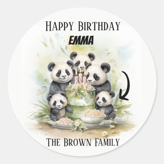 2親3子供 – 水彩家族誕生日 ラウンドシール (正面)