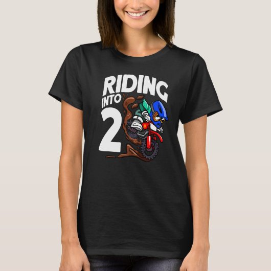2誕生日ダートバイクボーイモトクロスビルに乗る Tシャツ (正面)
