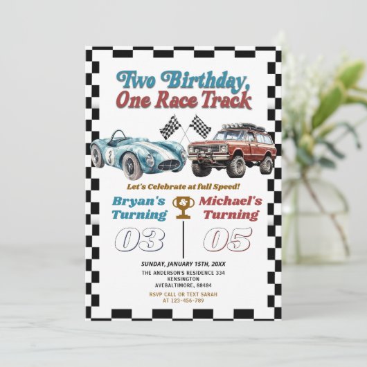 2誕生日ワンレーストラックダブルカー誕生日 招待状 (スタンド正面)