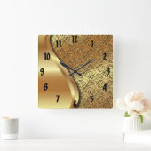 2調子の金ゴールドは金ゴールドの蝶と質をめっきしました スクエア壁時計 (ホーム)