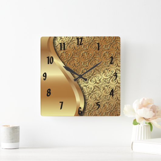 2調子の金ゴールドは金ゴールドの蝶と質をめっきしました スクエア壁時計 (ホーム)