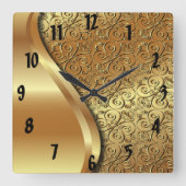 2調子の金ゴールドは金ゴールドの蝶と質をめっきしました スクエア壁時計 (正面)