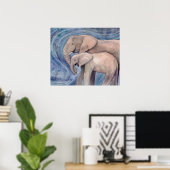 2象の野生動物の水の色絵画の ポスター (ホームオフィス)