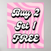 2買無料セールのサインを1枚もらう、ピンクのセールのポスター ポスター (正面)