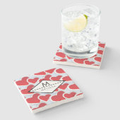 2赤いハート繰り返しパターンかわいいカスタム ストーンコースター (横)