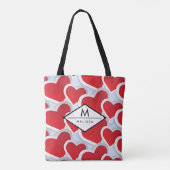 2赤いハート繰り返しパターンかわいいカスタム トートバッグ (裏面)