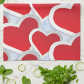 2赤いハート繰り返しパターンかわいい キッチンタオル (折り畳み)