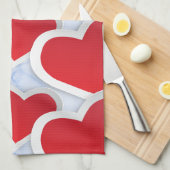 2赤いハート繰り返しパターンかわいい キッチンタオル (四つ折り)