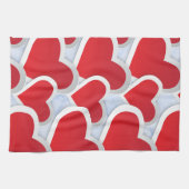 2赤いハート繰り返しパターンかわいい キッチンタオル (横)