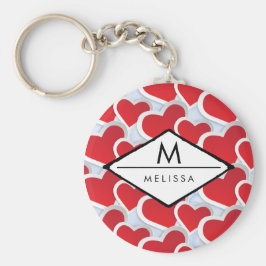 2赤いハート繰り返しパターンかわいい キーホルダー