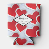 2赤いハート繰り返しパターンかわいい 缶クーラー (正面)