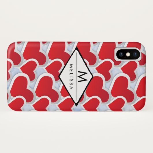 2赤いハート繰り返しパターンかわいい Case-Mate iPhoneケース (裏面(横))