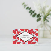 2赤いハート繰り返しパターンナース 名刺 (スタンド正面)
