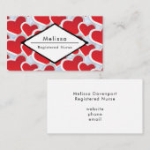 2赤いハート繰り返しパターンナース 名刺 (正面/裏面)