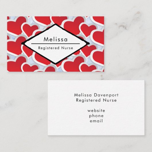 2赤いハート繰り返しパターンナース 名刺 (正面/裏面)